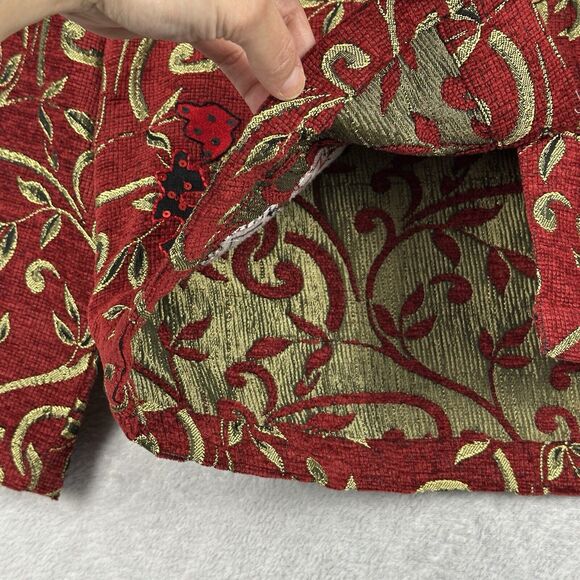 90s Vtg Tantrums Jacket Women Large Red Gold Tapestry Sequin Blazer Wearable Art - Picture 7 of 13